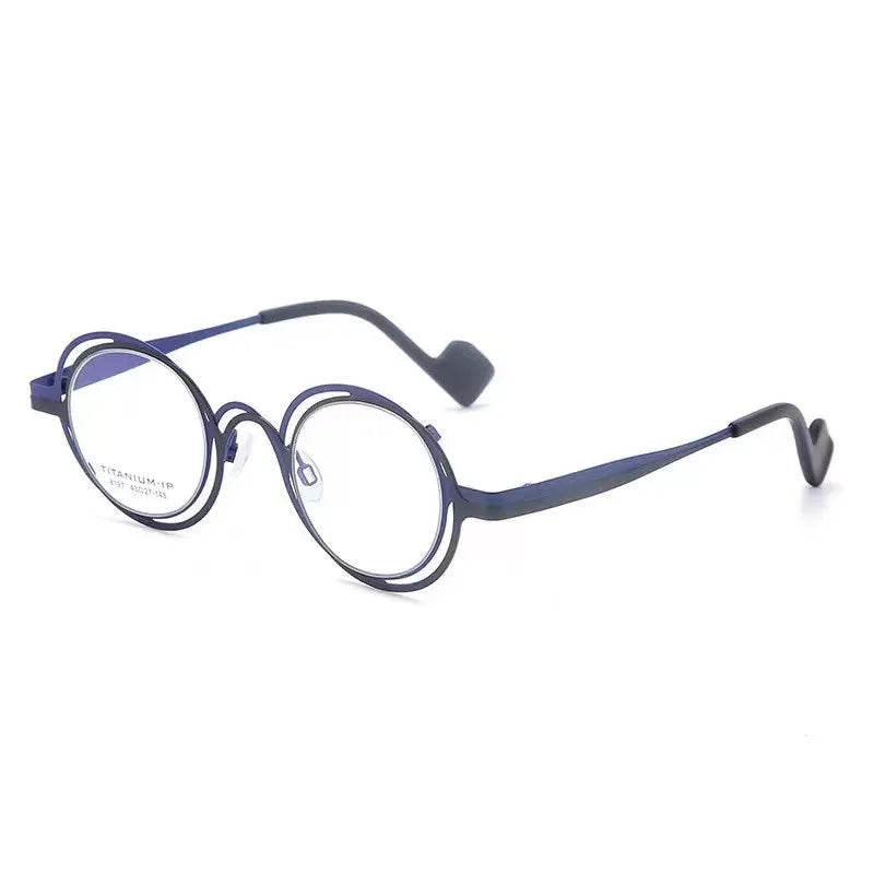 AooKoNi Monture de lunettes irrégulière en titane japonais pour homme et femme, monture optique ronde pour myopie, double effet fantôme, flou, astigmatisme