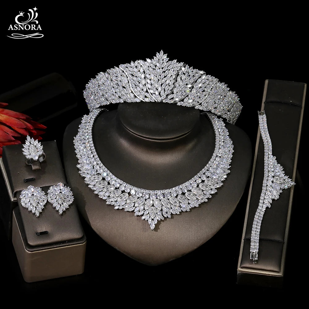 Ensemble de bijoux de mariée brillants de luxe, collier, boucles d'oreilles, bague et bracelet de mariée, ensemble de 5 pièces pour coiffure de mariée