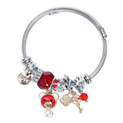 Bracelet à breloques en forme d'ours à la mode pour femme, bijoux en acier inoxydable de haute qualité, taille ouverte