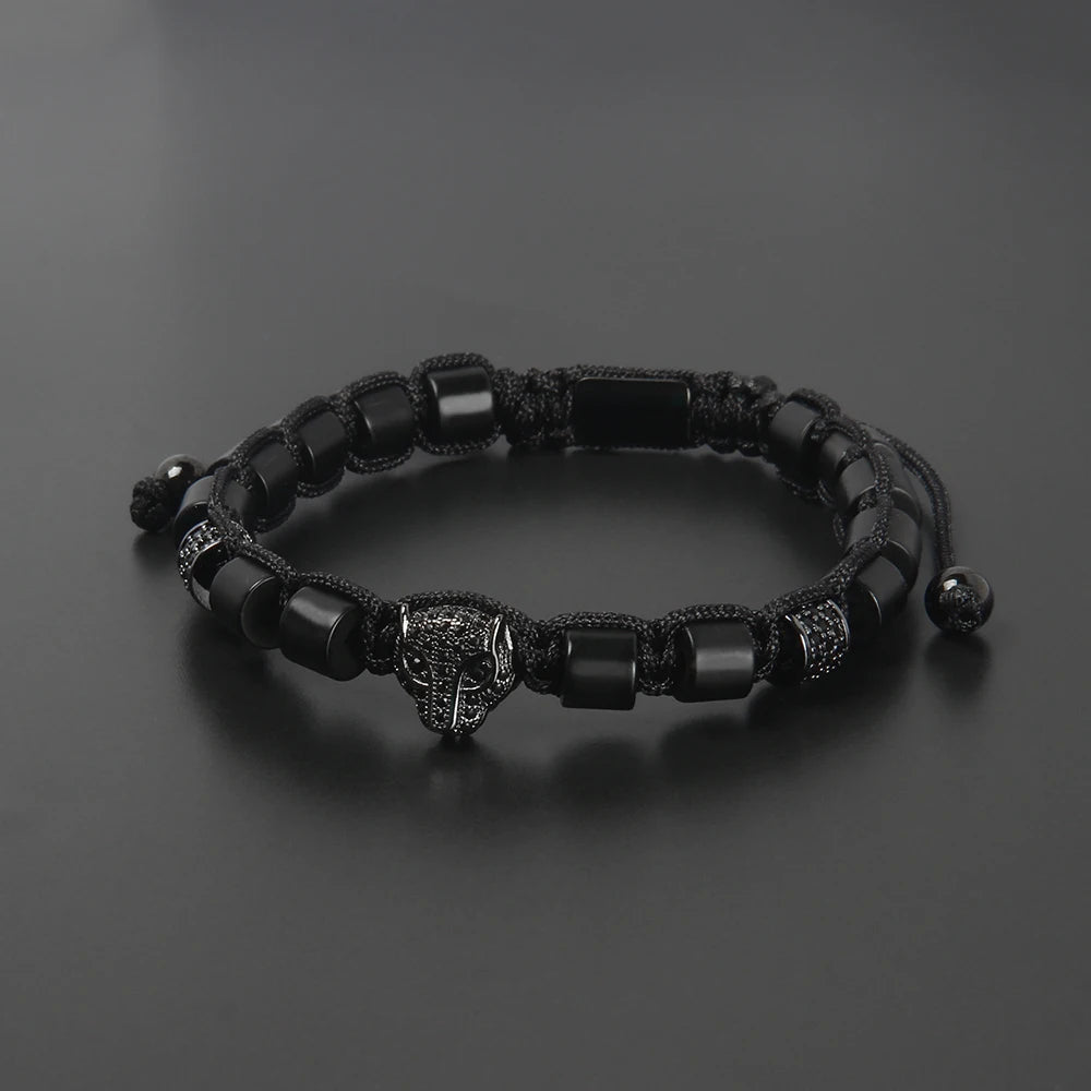 Ailatu High Quality Luxury Men Jewelry Balck CZ Leopard Macrame Bracelet Free Logo Service Drop Shipping