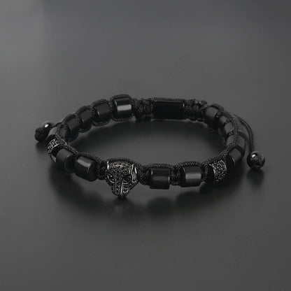 Ailatu - Joyería de lujo de alta calidad para hombre, pulsera de macramé con estampado de leopardo y circonita negra, servicio de logotipo gratuito, envío directo