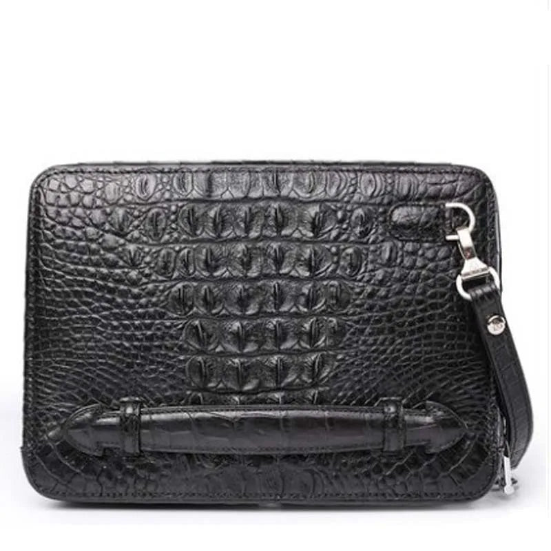 gete new crocodile leather handbag for men horizontal style square personality double zipper hand bag large capacity wrist bag