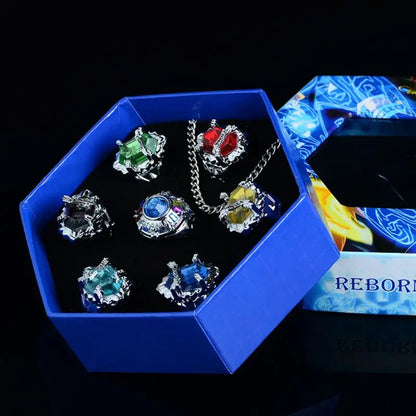 2024 Nuevo 7 piezas/juego Katekyo Hitman Reborn Vongola anillos de aleación Anime Cosplay joyería de moda