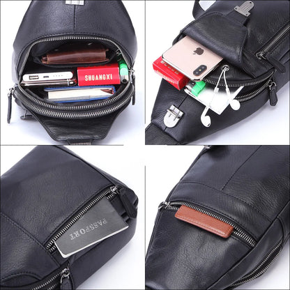 Bolso de pecho de piel de vaca de primera capa para hombre al aire libre Bolso de cuero envuelto con copia de cuero negro de gran venta de AliExpress