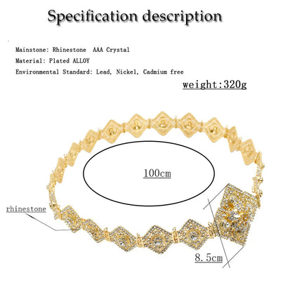 Sunspicems - Cinturón de caftán marroquí con cristales elegantes, cadena de metal para la cintura, cinturón árabe ajustable para mujer, joyería nupcial étnica argelina para boda