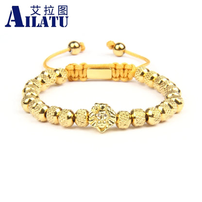 Bracelet tête de lion Ailatu en acier inoxydable réticulé avec perles de luxe de 6 mm pour hommes, chaîne en corde, mode, nouveau, fait à la main, cadeau,