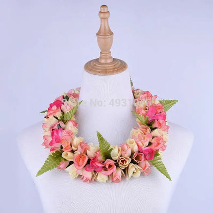 Free Shipping HL00019 24pcs/lot Artifical Silk Rose Bud Lei Tropical Flower Hawaiian Necklace Woman Wear Wholesale