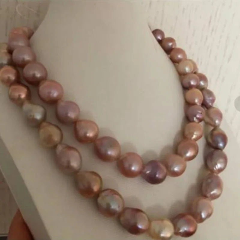 13-15 mm natural freshwater gold pink pearl necklace 38 " 14 K gold