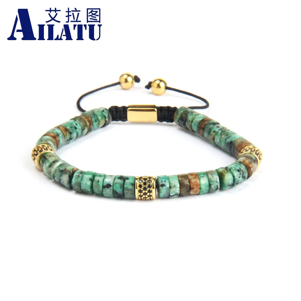 Ailatu Men's Macrame Bracelet with 6mm Lapis Lazuli & African Stone Beads Couples Jewelry Top Quality Free Logo Service