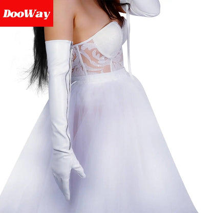 DooWay Femmes Opéra Longueur Gants À Glissière Simili Cuir Long Gant Blanc 24 pouces Mariage Soirée Fête Dressing Gant Cosplay