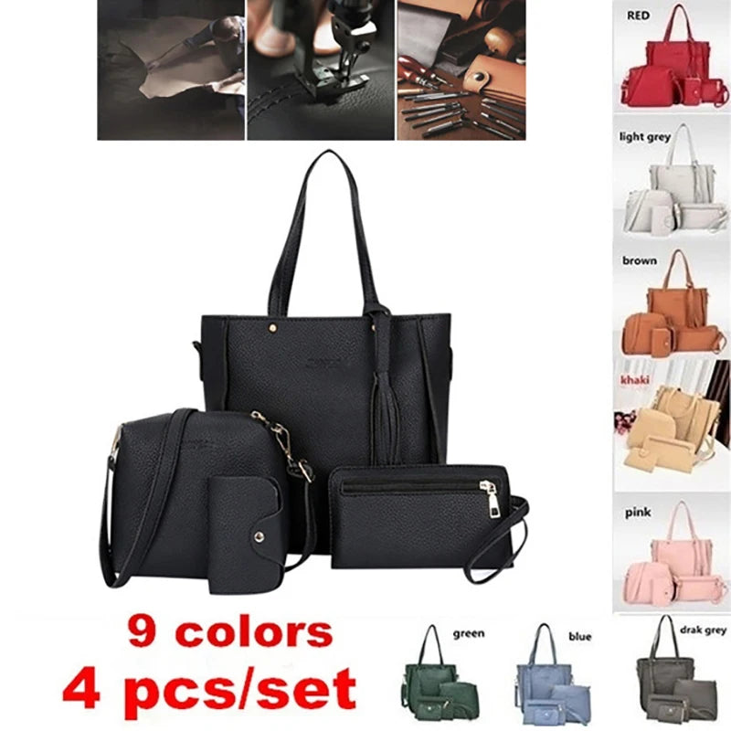 Conjunto de 4 bolsos cruzados para mujer, conjunto de bolsos de hombro de cuero con patrón, bolso cruzado de PU para mujer, bolsa femenina, bolsos para mujer