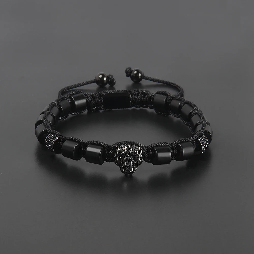 Ailatu High Quality Luxury Men Jewelry Balck CZ Leopard Macrame Bracelet Free Logo Service Drop Shipping