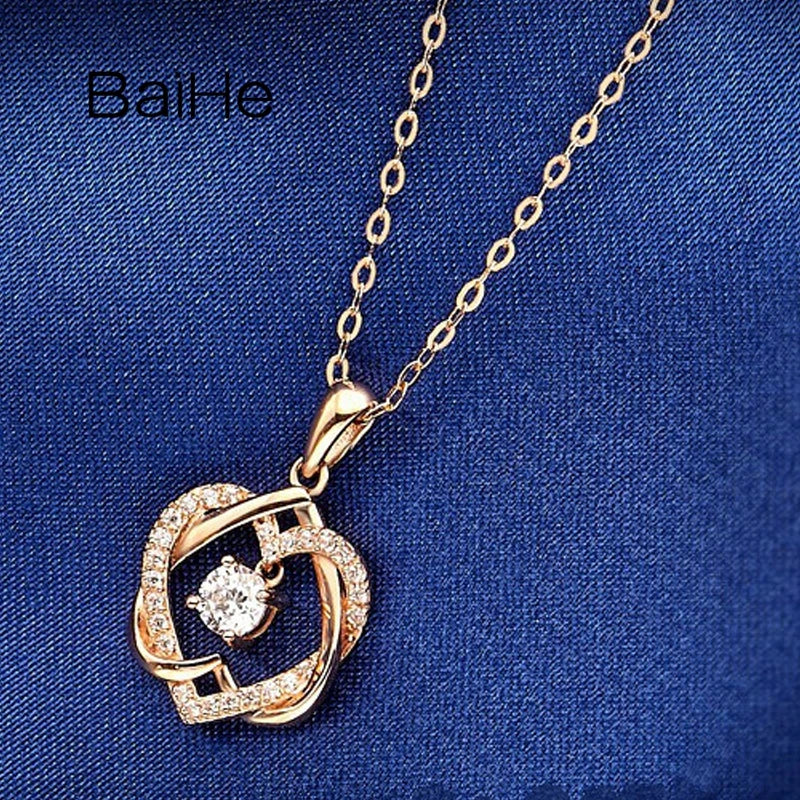 BAIHE – collier cœur en or jaune massif 18 carats, 0,34 ct H/SI, diamant naturel, cadeau pour femmes, bijoux fins