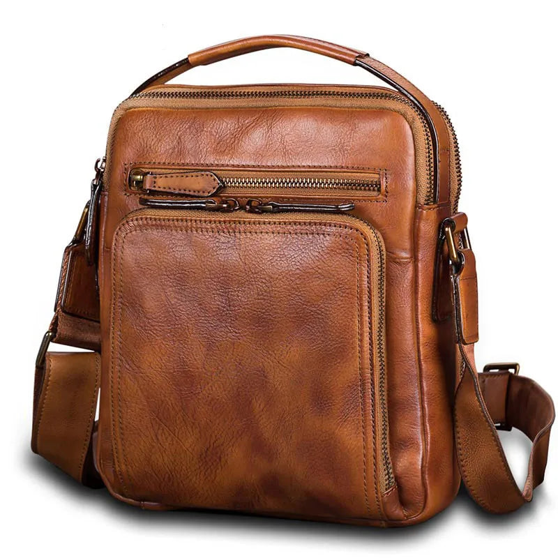 Sac à main vintage en cuir véritable pour homme, petit sac messager à bandoulière pour homme, sacs à bandoulière première couche en cuir de vache, vertical et carré