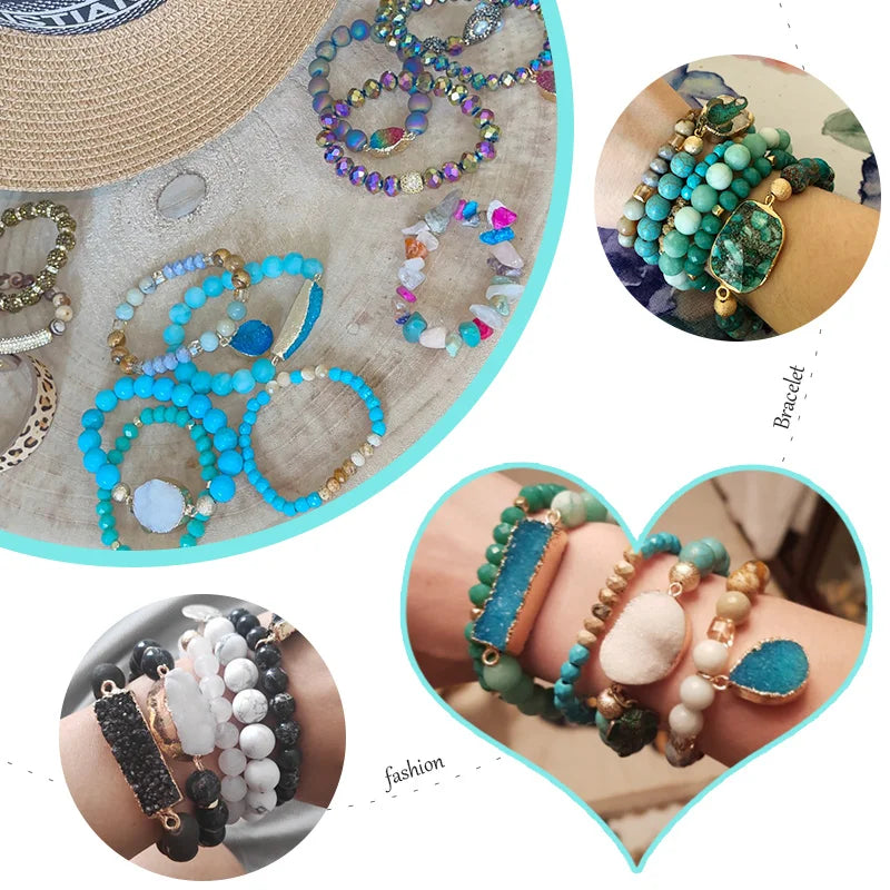 Ensemble de bracelets en perles Boho de créateur, 5 pièces, en pierre naturelle et en druzy, pour bijoux tendance