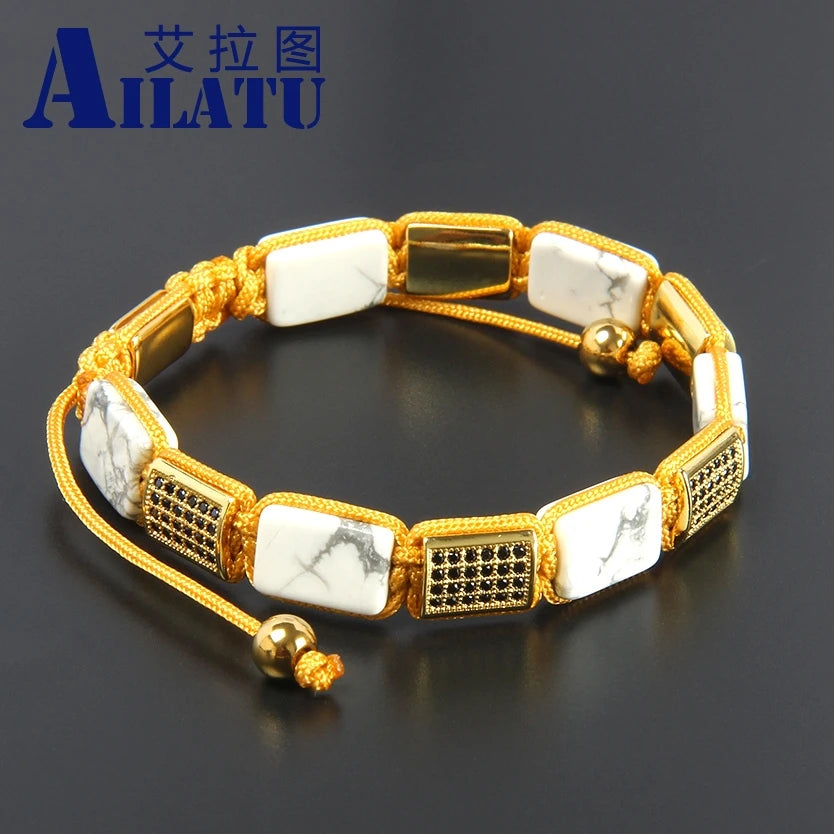 Ailatu Fashion Square Stone Bracelet with Natural White howlite Beads Top Quality