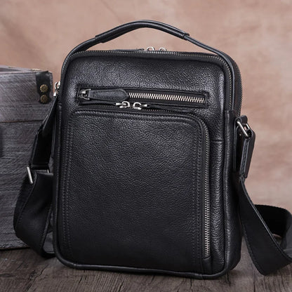 Vintage Genuine Leather Men's Handbag Male Small Shoulder Messenger Bag Men Crossbody Bags First Layer Cowhide Verticle Square