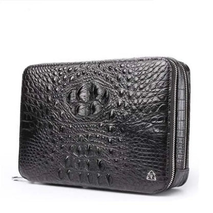 gete new crocodile leather handbag for men horizontal style square personality double zipper hand bag large capacity wrist bag