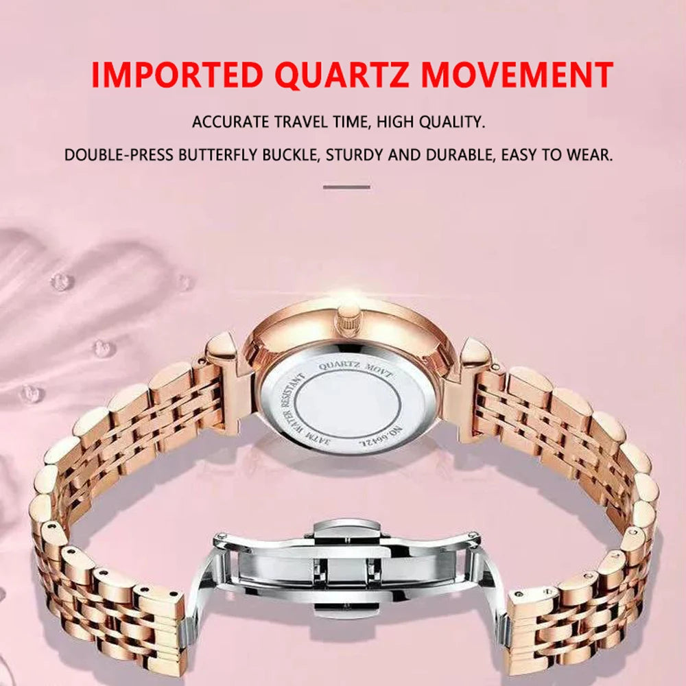 POEDAGAR Reloj de pulsera para mujer, nuevo, de lujo, de acero inoxidable, sencillo, dorado rosa, resistente al agua, luminoso, para mujer