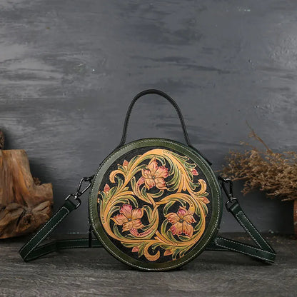 Handmade Retro Genuine Leather Pure Color  Women Bags Head Layer Cowhide Embossed  Personality Fashion Shoulder Bag