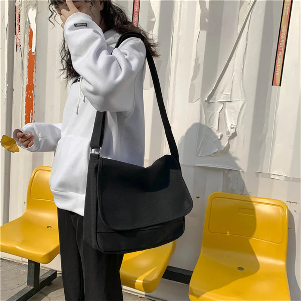 Solid Color Designer Fashion Women's Shoulder Bags High Quality Canvas Ladies Crossbody Bag Casual Young Student School Bookbag