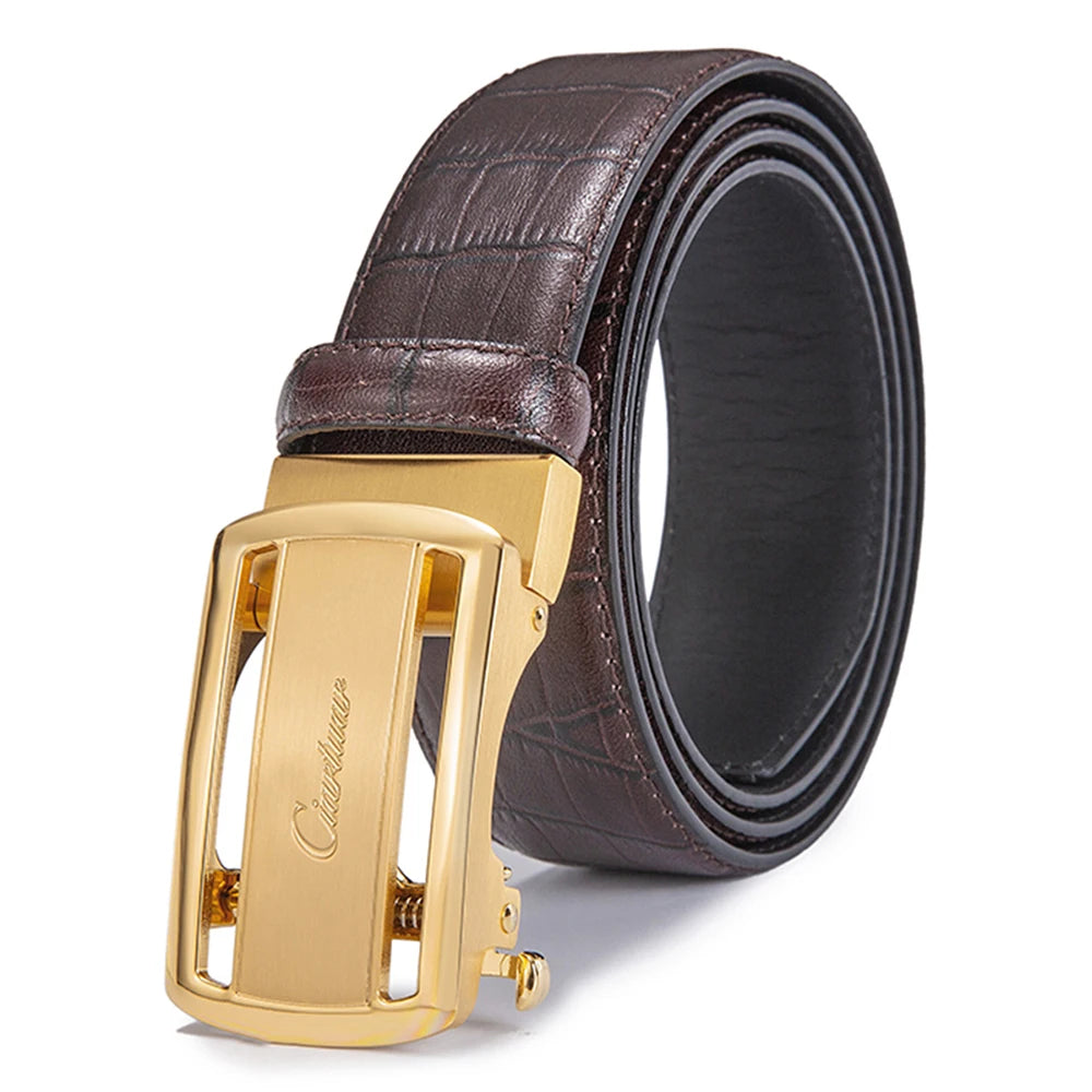 Ciartuar Mens Belt Casual High Quality  Genuine Leather Belts for Men Designer Belt Luxury Waist Gold Belts Automatic Buckle