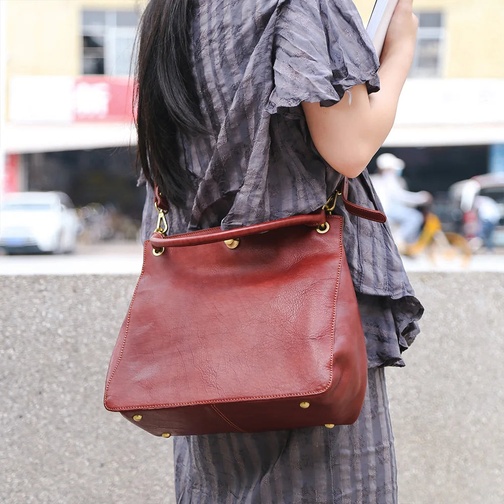 Sacs à bandoulière en cuir pour femmes Sac à main multifonctionnel en cuir de vachette de première couche Sac shopping de grande capacité Sacs à bandoulière pour femmes