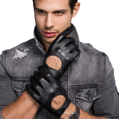 Men's Genuine Leather Gloves Locomotive Driving Gloves Lmported Sheepskin Touch Screen Winter Black Gloves