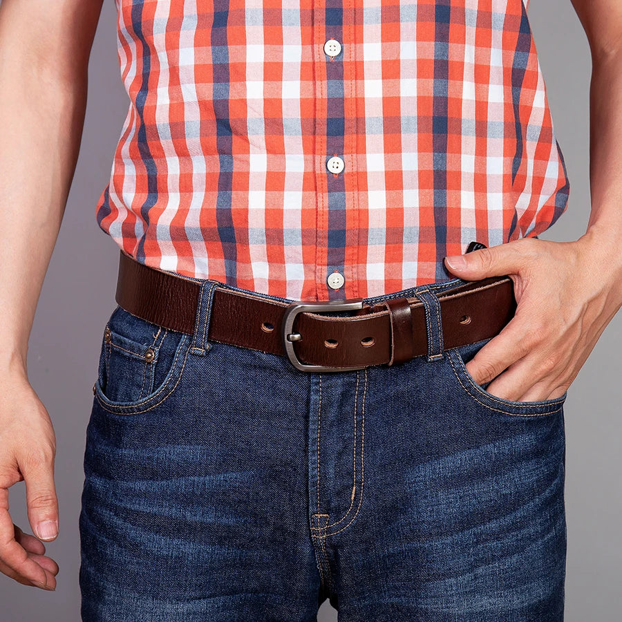 Ceintures en cuir véritable Top Cow pour hommes, ceinture de luxe de haute qualité, style mode vintage marron cowboy