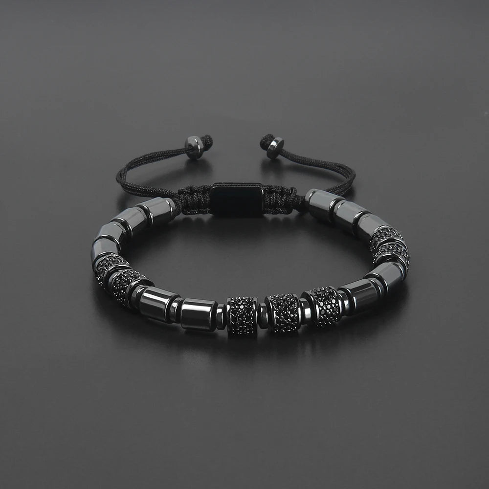 Ailatu 10 piezas de joyería de lujo de alta calidad para hombres pulsera de macramé con cuentas de tubo de circonita cúbica negra con servicio de logotipo gratuito Envío directo