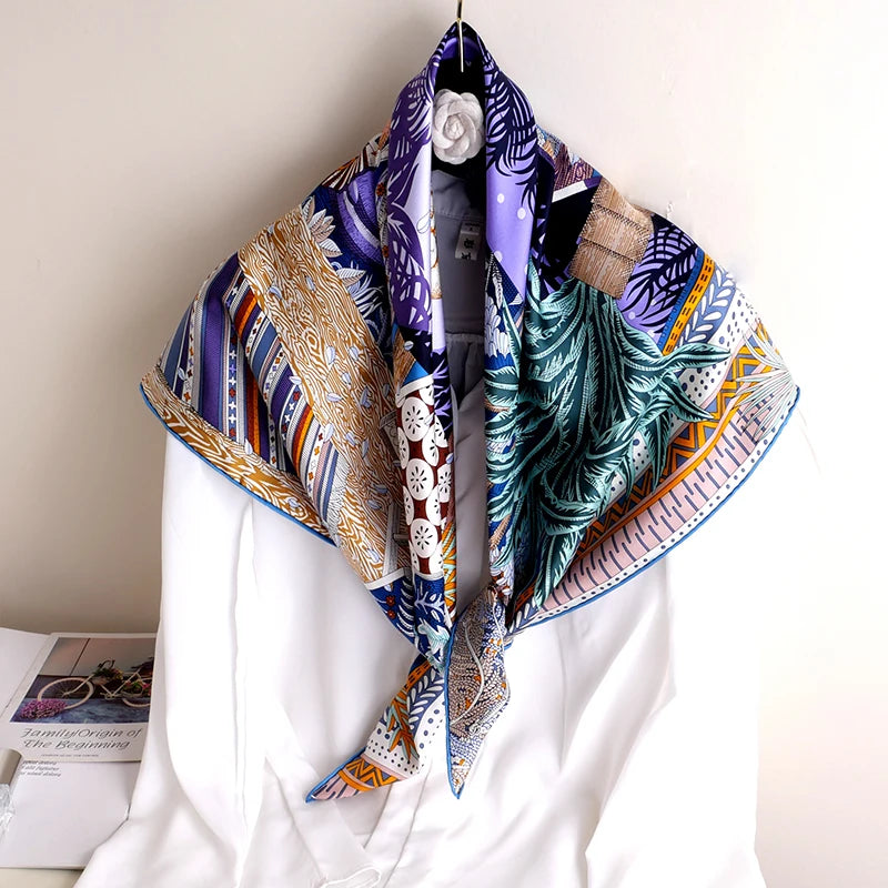 100% Twill Silk Scarf Women Printing Design Classic Square 136*136cm Handmade Hemming Elegant Scarves Neckerchief New Fashion