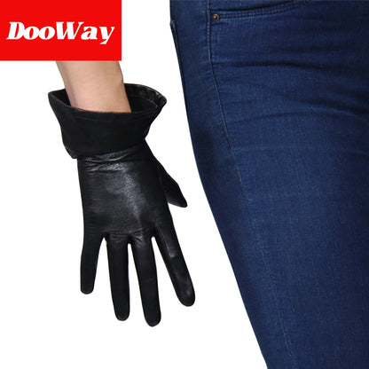 DooWay Black NAPPA Leather Gloves Imported Lambskin TOUCHSCREEN Long Arm Cuff 11-inch Wrist Warm Gauntlet Cosplay Party Finger