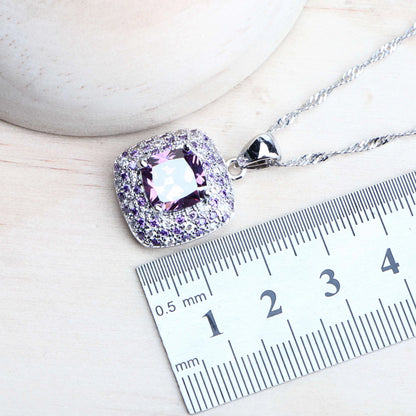 Parure de bijoux de mariée pour femme en argent 925 avec zircone violette, bijoux fantaisie raffinés, boucles d'oreilles, bagues, bracelets, pendentif, collier