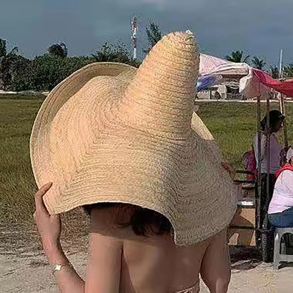 Nuevo modelo de rafia hecho a mano, sombreros altos de ala ancha para mujer, gorra para el sol, gorra personalizada para mujer, gorra para vacaciones en la playa de verano