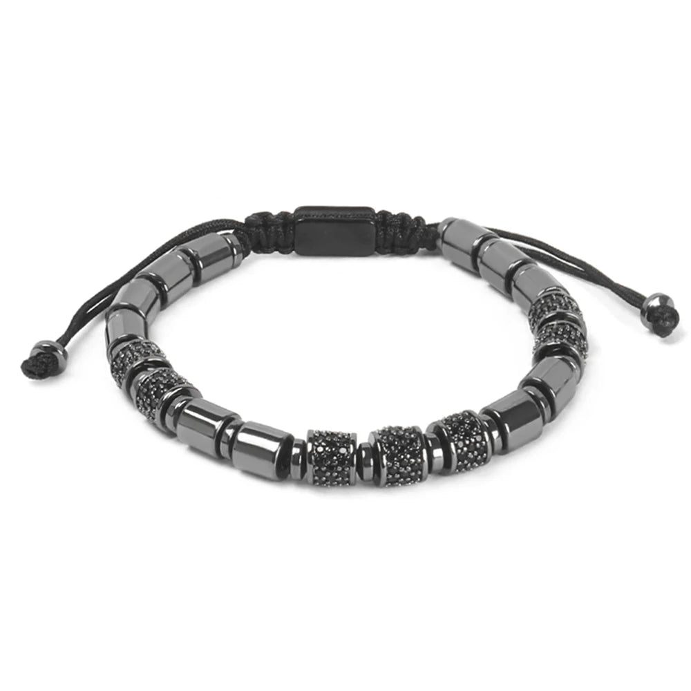 Ailatu Lot de 10 bracelets en macramé pour homme, bijoux de luxe de haute qualité, tube en CZ noir, perles cylindriques, service de logo gratuit, livraison directe