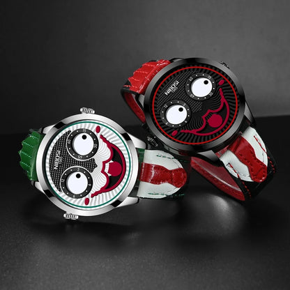 Nuevo reloj de lujo Joker para hombre, marca superior, personalidad creativa de moda, payaso, cuarzo, cuero, relojes deportivos impermeables para hombre