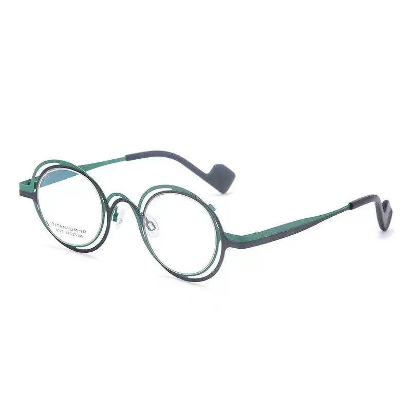 AooKoNi Monture de lunettes irrégulière en titane japonais pour homme et femme, monture optique ronde pour myopie, double effet fantôme, flou, astigmatisme