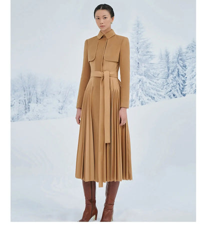 tailor shop winter cashmere wool pleat  coat dress swing skirt plus size unique outfit