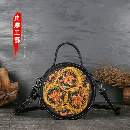 Handmade Retro Genuine Leather Pure Color  Women Bags Head Layer Cowhide Embossed  Personality Fashion Shoulder Bag