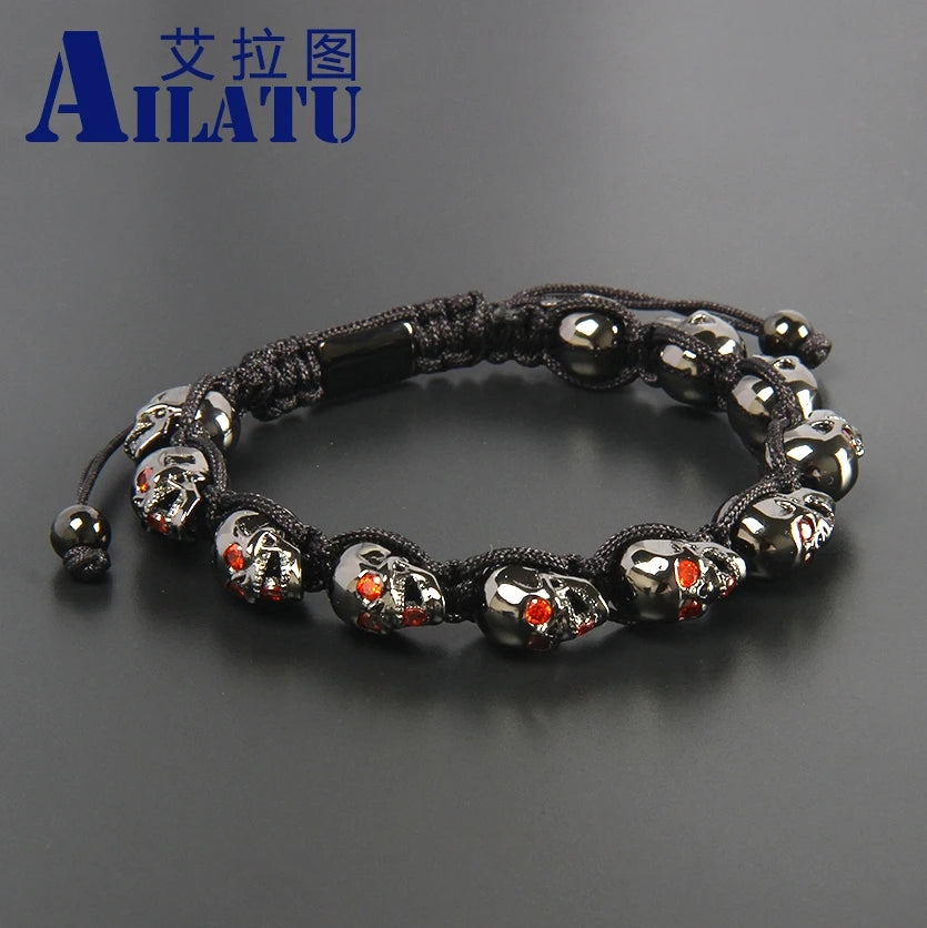 Pulsera de calavera para hombre de Ailatu, joyería de moda con circonita cúbica roja, servicio de logotipo gratuito, calidad superior