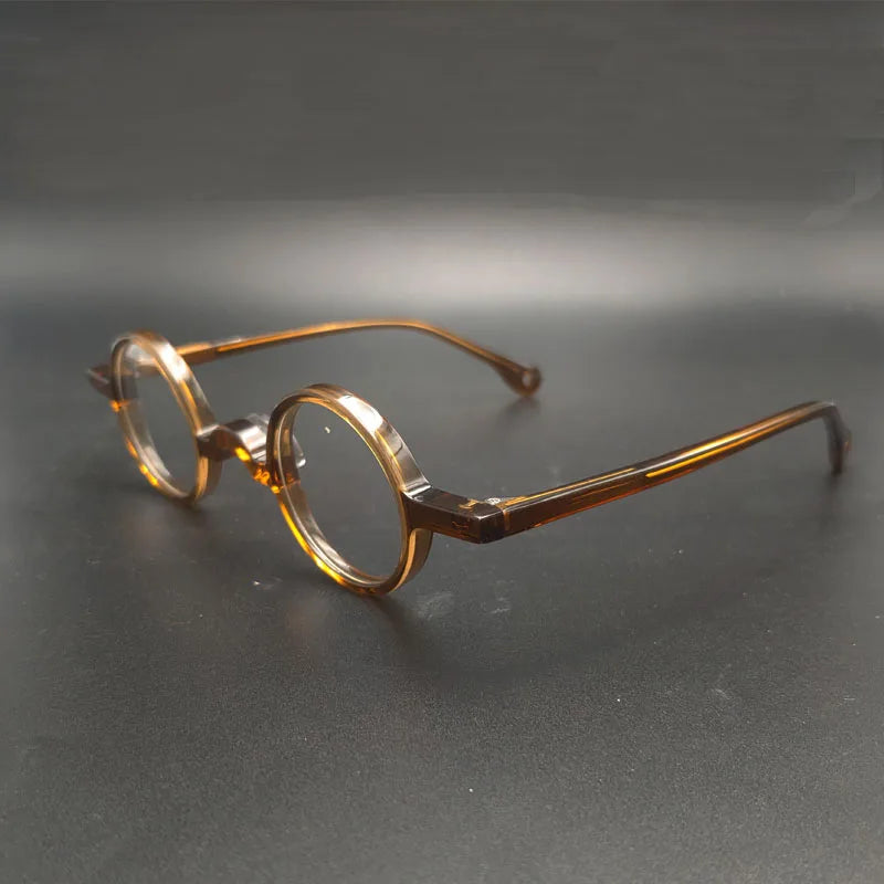 Lunettes de vue rétro optiques vintage transparentes marron à petite monture ronde en acétate pour myopie avec verres de diamètre 34 mm rétro