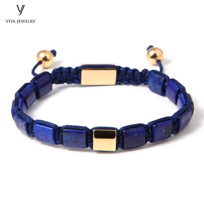 Bracelet tressé réglable en perles de lapis-lazuli carrées bleues pour hommes, bijoux tendance, 8 mm, livraison gratuite DHL