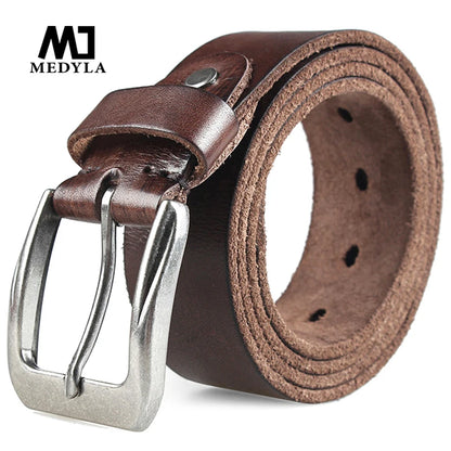 MEDYLA Men Top Layer Leather  Casual High Quality Belt Vintage Design Pin Buckle Genuine Leather Belts For Men Original Cowhide