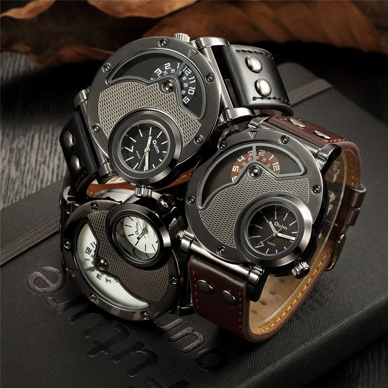 Montres de luxe de marque de créateur Oulm pour hommes montre à quartz à double fuseau horaire montre décontractée en cuir pour homme horloge de sport pour homme relogio masculino