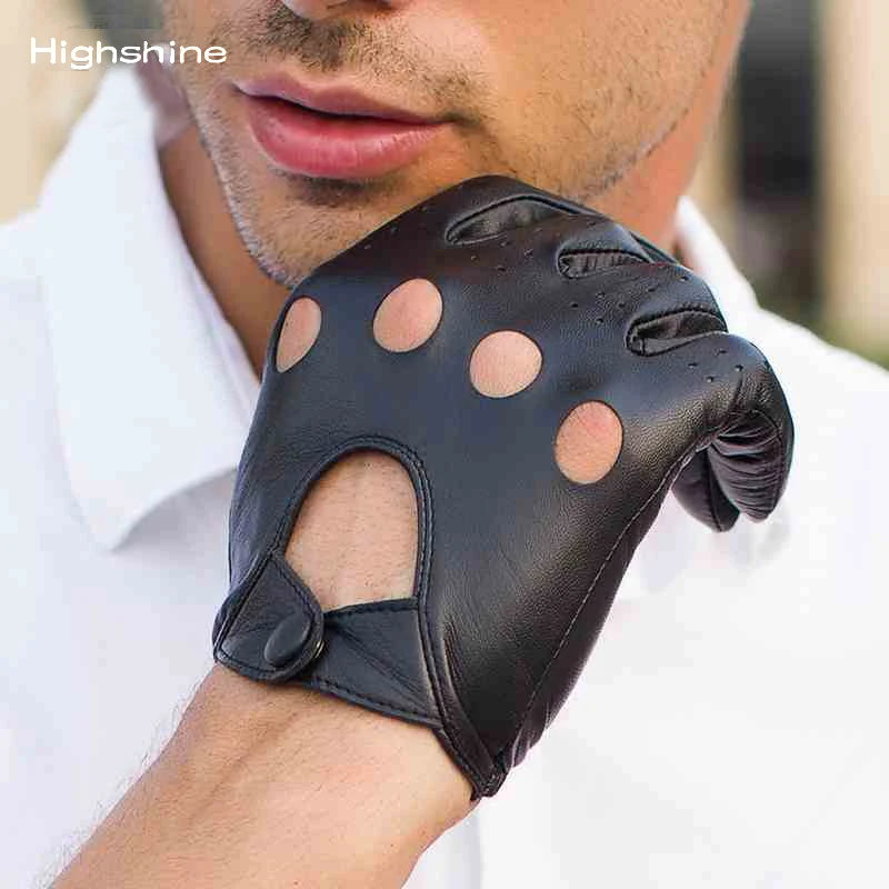 Gants de conduite de luxe HIGHSHINE pour hommes, véritables, non doublés, pour écran tactile, doux, fins, courts, en cuir