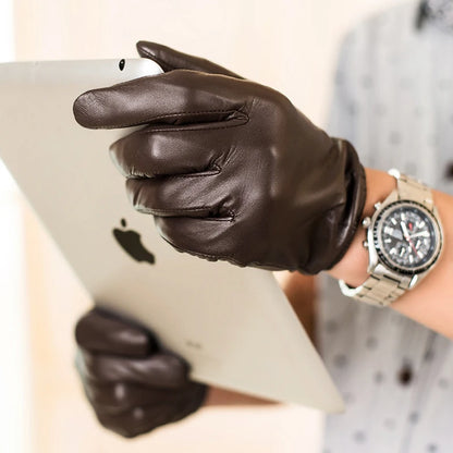 Guantes de piel de cordero ultrafinos italianos de lujo para hombre, guantes de piel de policía sin forro, ajustados y sin forro, cortos, negros