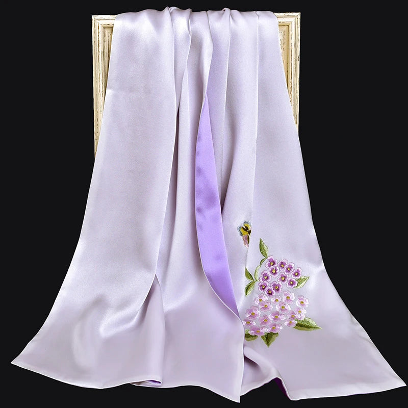 Flower Hand-Embroidered Real Silk Shawls Women Luxury Double-Layers Natural Pure Silk Scarf Ladies Silk Wraps For Party