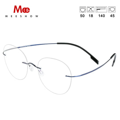 Titanium prescription glasses Rimless Men's glasses with diopter women round eyeglasses myopia optical  men spectacle frame 8506