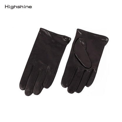 Men's Real Genuine sheepskin Leather Gloves Black Gloves Touch Screen Button Fashion Brand Winter warm leather gloves