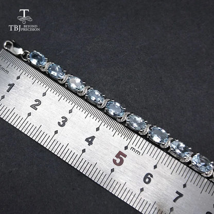 TBJ,100% Natural Brazil aquamarine gemstone Bracelet with extend chain in 925 silver for women & girls as gift with jewelry box